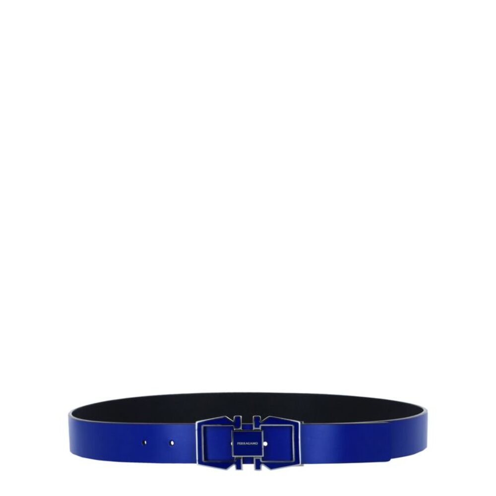 Salvatore Ferragamo Blue Leather Reversible Belt with Signature Buckle